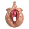 TS transvestite uses imitation female genital chastity lock