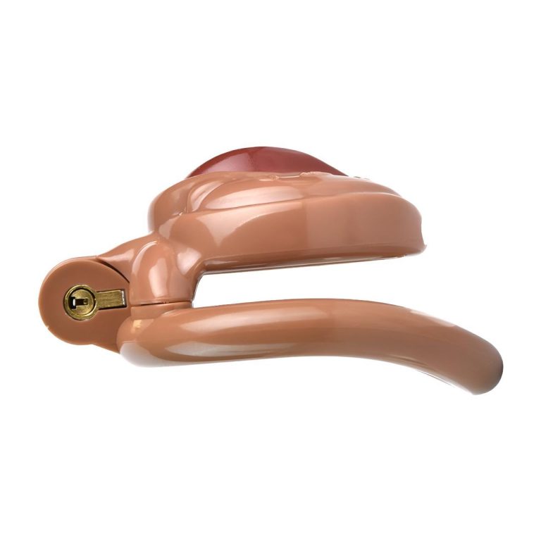 TS transvestite uses imitation female genital chastity lock - Image 32