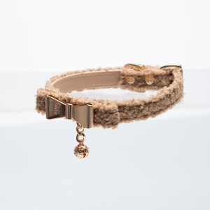 Maillard style cream velvet imitation teddy fur bow choker (without leash)