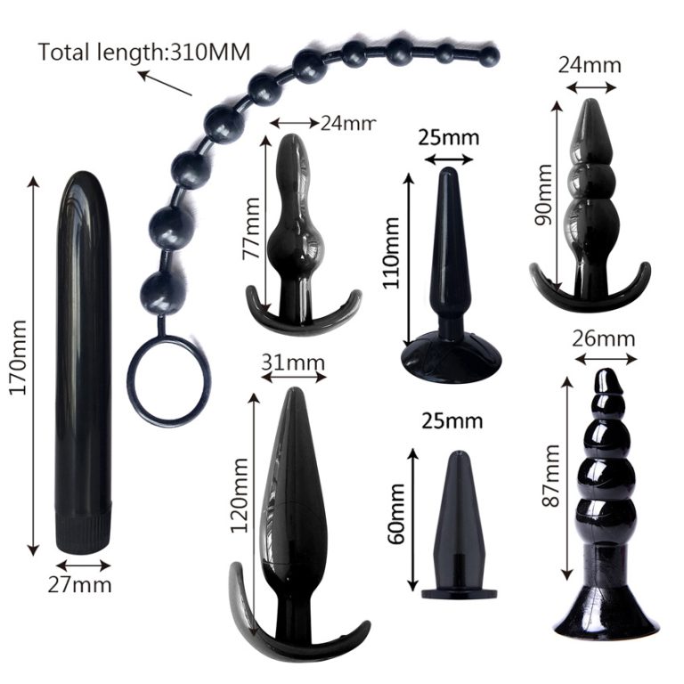 Black silicone anal plug eight piece set