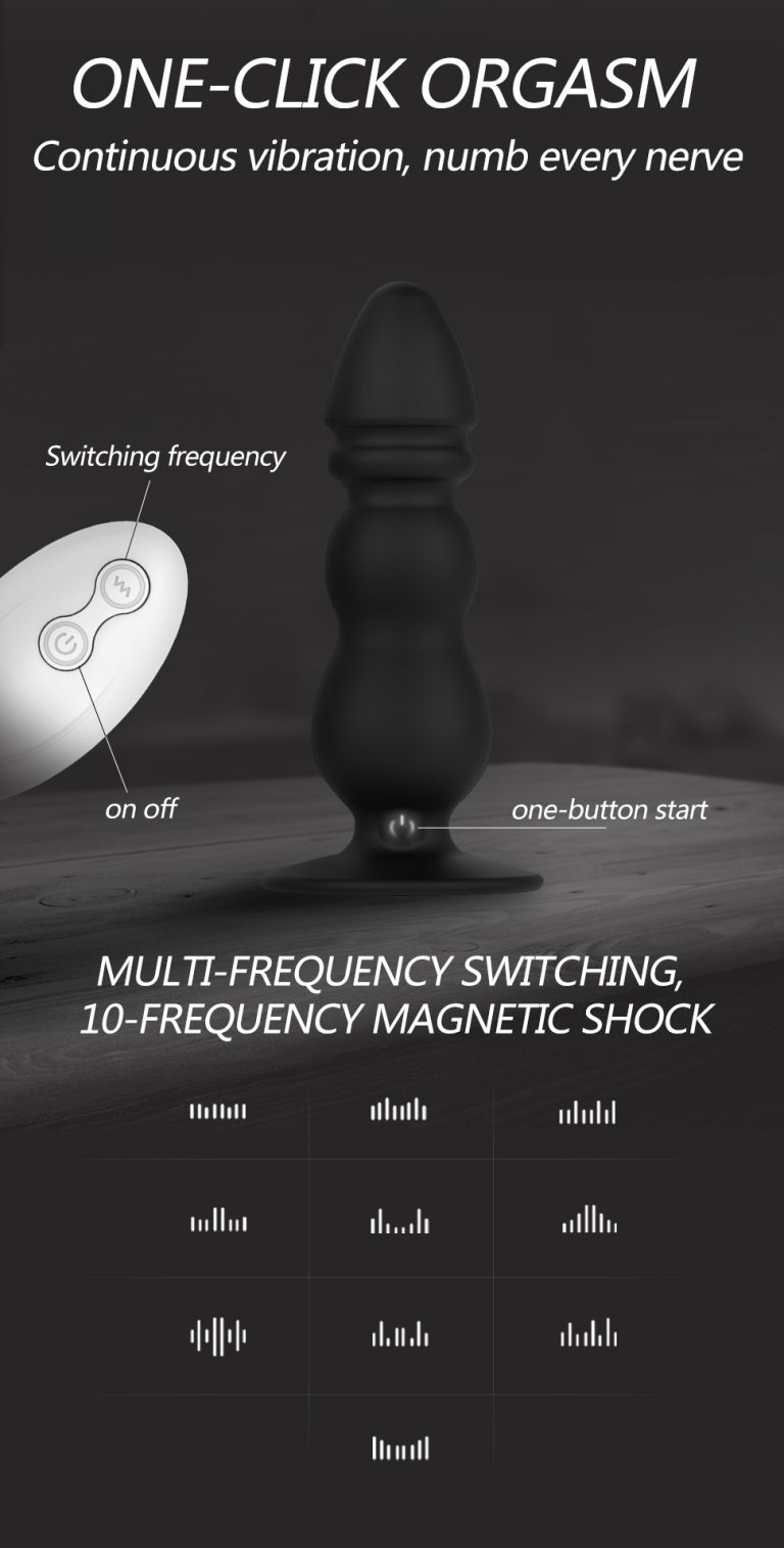Black ten-frequency vibration remote control silicone anal plug toy
