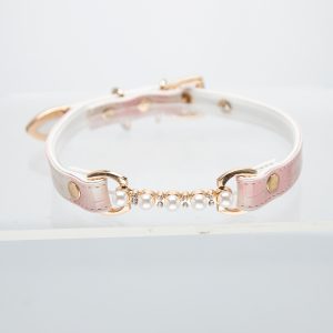Pink crocodile leather exquisite pearl choker (without leash)