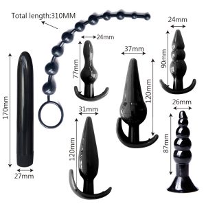 Black silicone anal plug seven piece set
