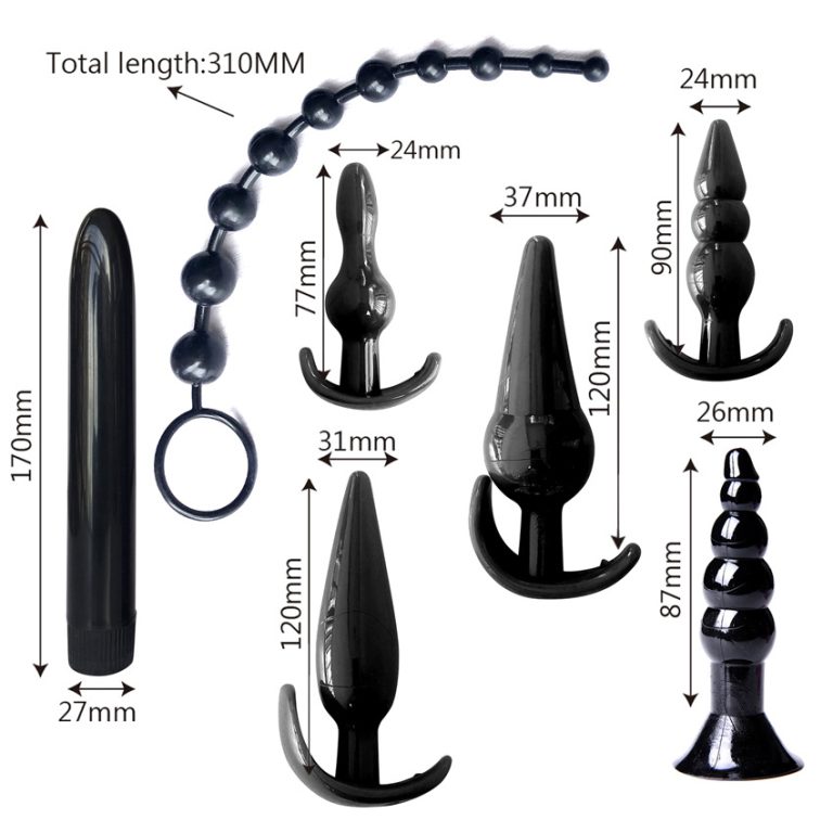 Black silicone anal plug seven piece set