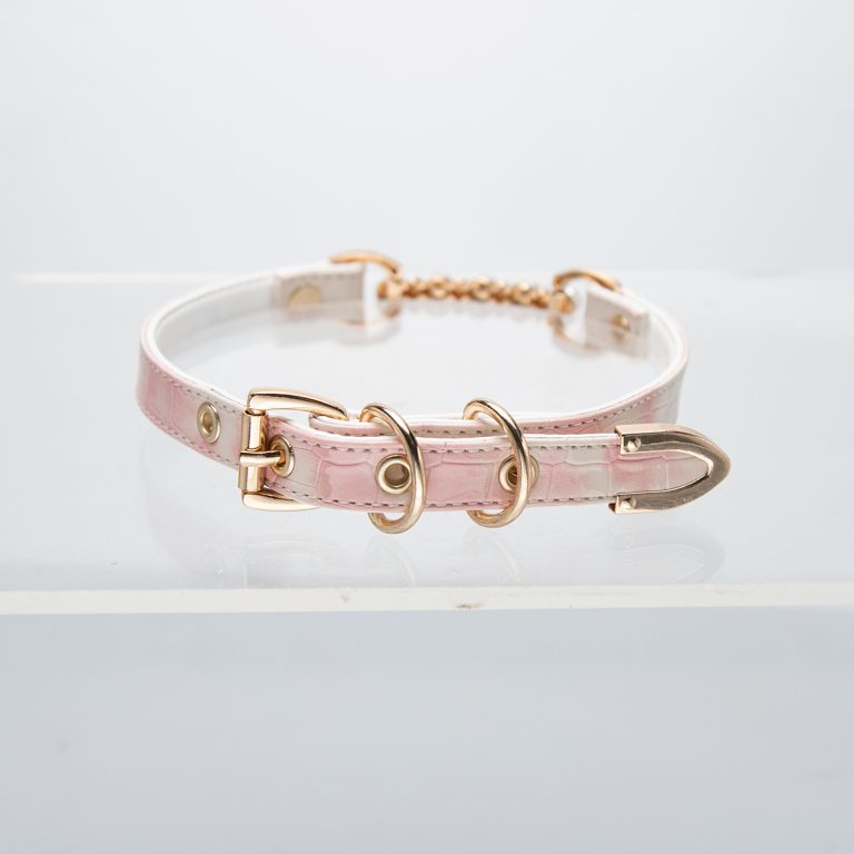 Pink crocodile leather exquisite pearl choker (without leash)