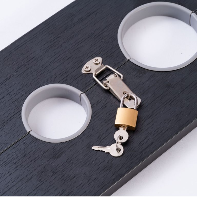 BDSM couple game hand and foot integrated forced bondage style wooden shackles