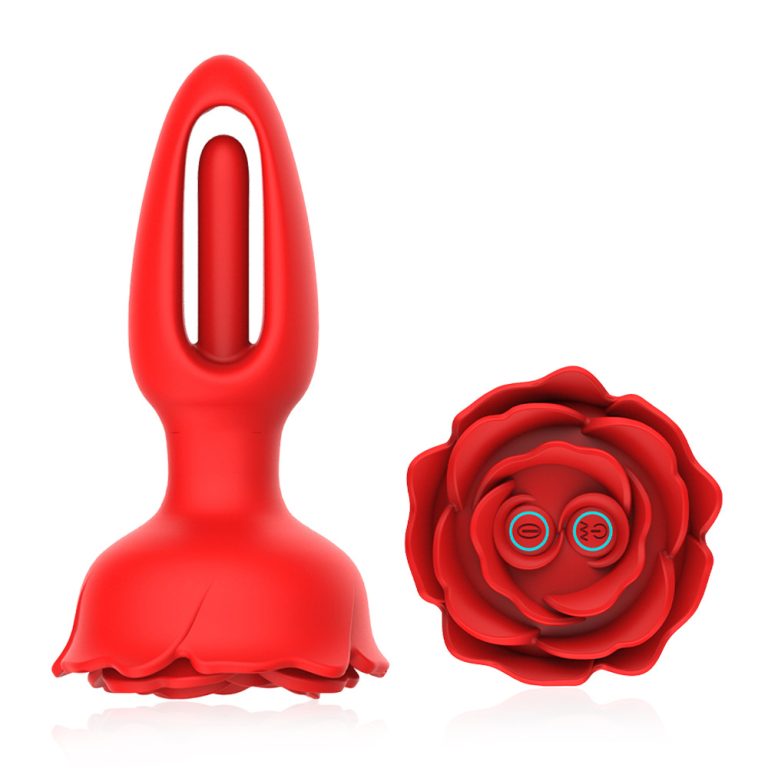 Red Rose Tongue Slapping Vibrating Butt Plug