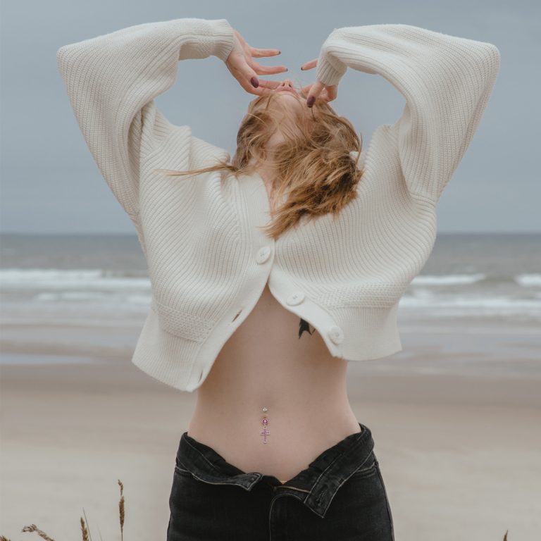 Stainless steel diamond sexy belly button ring