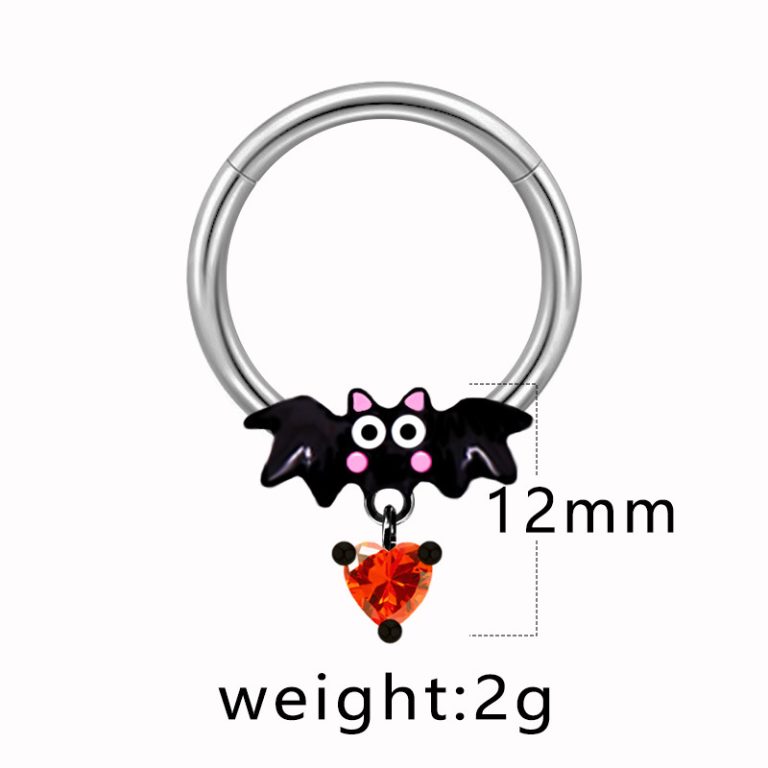 Red heart bat pendant pierced nipple ring jewelry