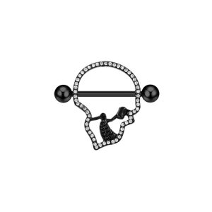 Diamond-studded hollow skull pierced nipple ring jewelry