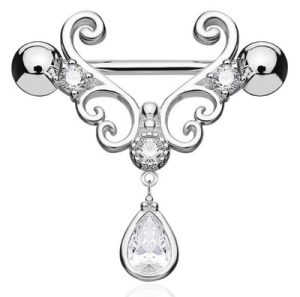 Hollow carved diamond pierced nipple ring jewelry