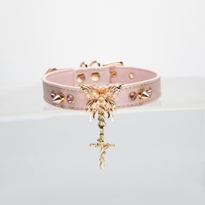 Pink exquisite butterfly cross accessories snakeskin choker (without leash)