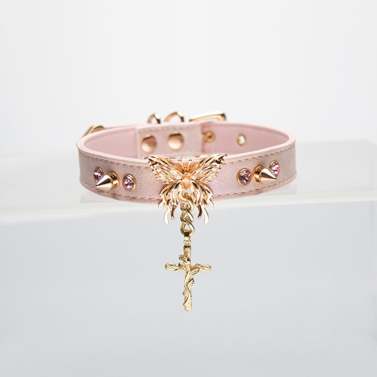 Pink exquisite butterfly cross accessories snakeskin choker (without leash)
