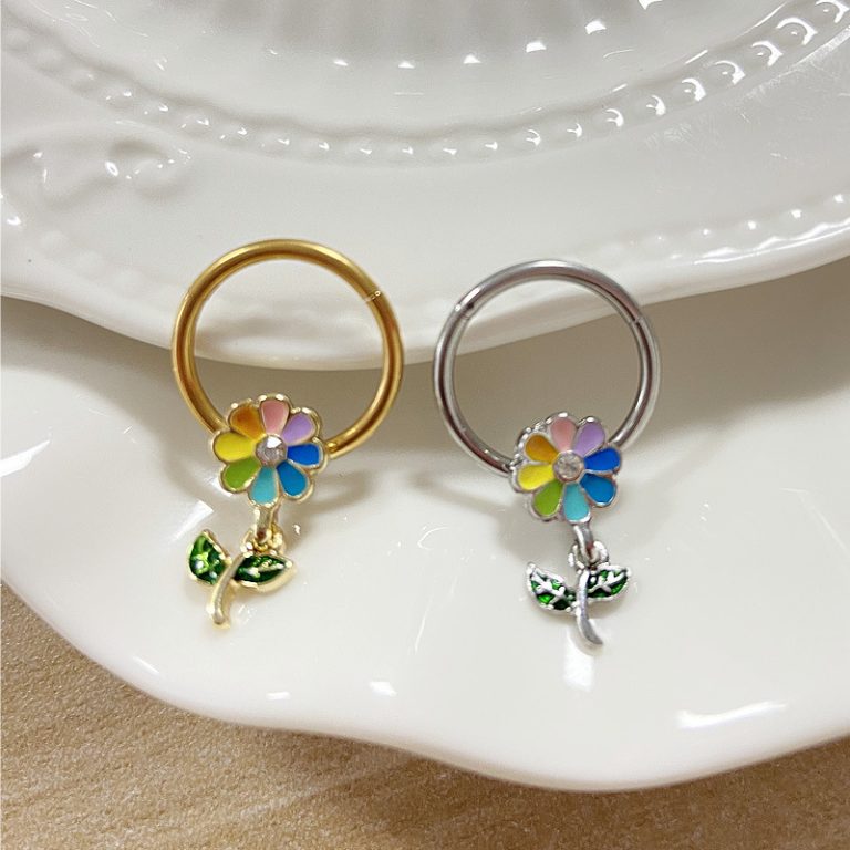 Small flower shaped nipple piercing ring