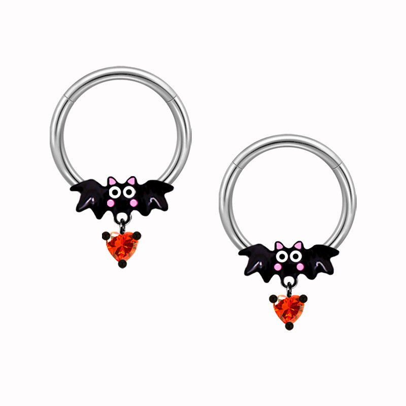 Red heart bat pendant pierced nipple ring jewelry