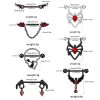 Red rhinestone edging dark spider pierced nipple ring jewelry
