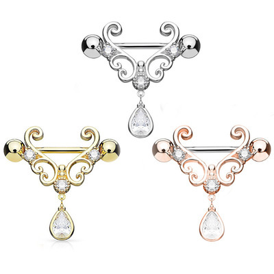 Hollow carved diamond pierced nipple ring jewelry