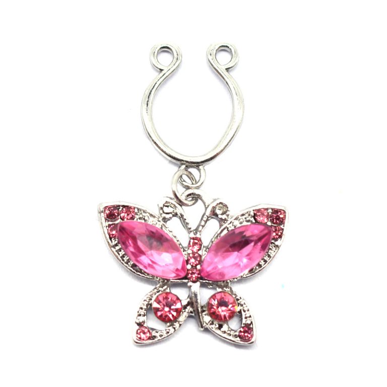 Crystal butterfly pendant diamond-free pierced nipple ring jewelry