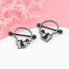 Diamond-studded hollow skull pierced nipple ring jewelry