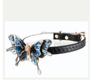 Dark blue glitter butterfly accessory real snakeskin choker (without leash)