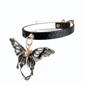 Black glitter butterfly accessory real snakeskin choker (without leash)