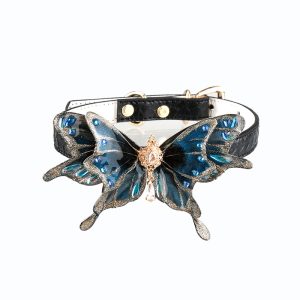 Dark blue glitter butterfly accessory real snakeskin choker (without leash)