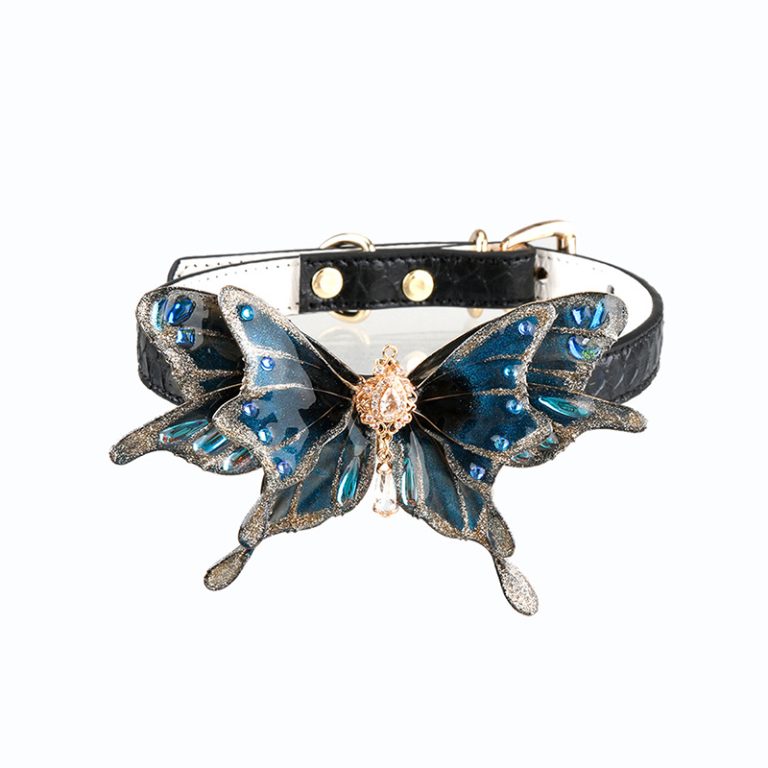 Dark blue glitter butterfly accessory real snakeskin choker (without leash)