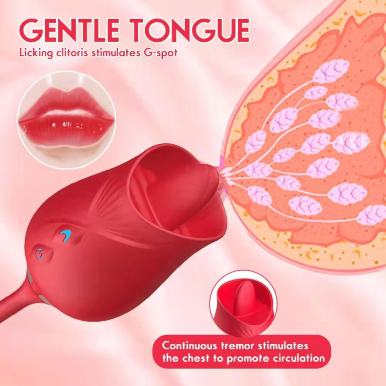 Rose flower new product Mantinghua 3rd generation double-headed tongue licking and vibrating telescopic vibrating egg female masturbation sex toys - Image 3