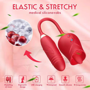 Rose flower new product Mantinghua 3rd generation double-headed tongue licking and vibrating telescopic vibrating egg female masturbation sex toys