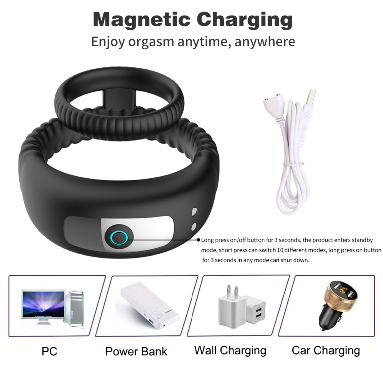 Adult rechargeable double ring delay male vibrating sperm lock ring - Image 4