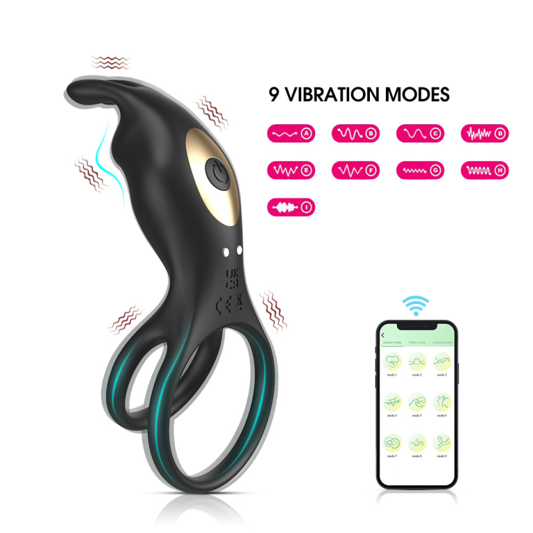 Adult rogue rabbit APP remote control vibration double ring delay silicone sperm lock ring - Image 4
