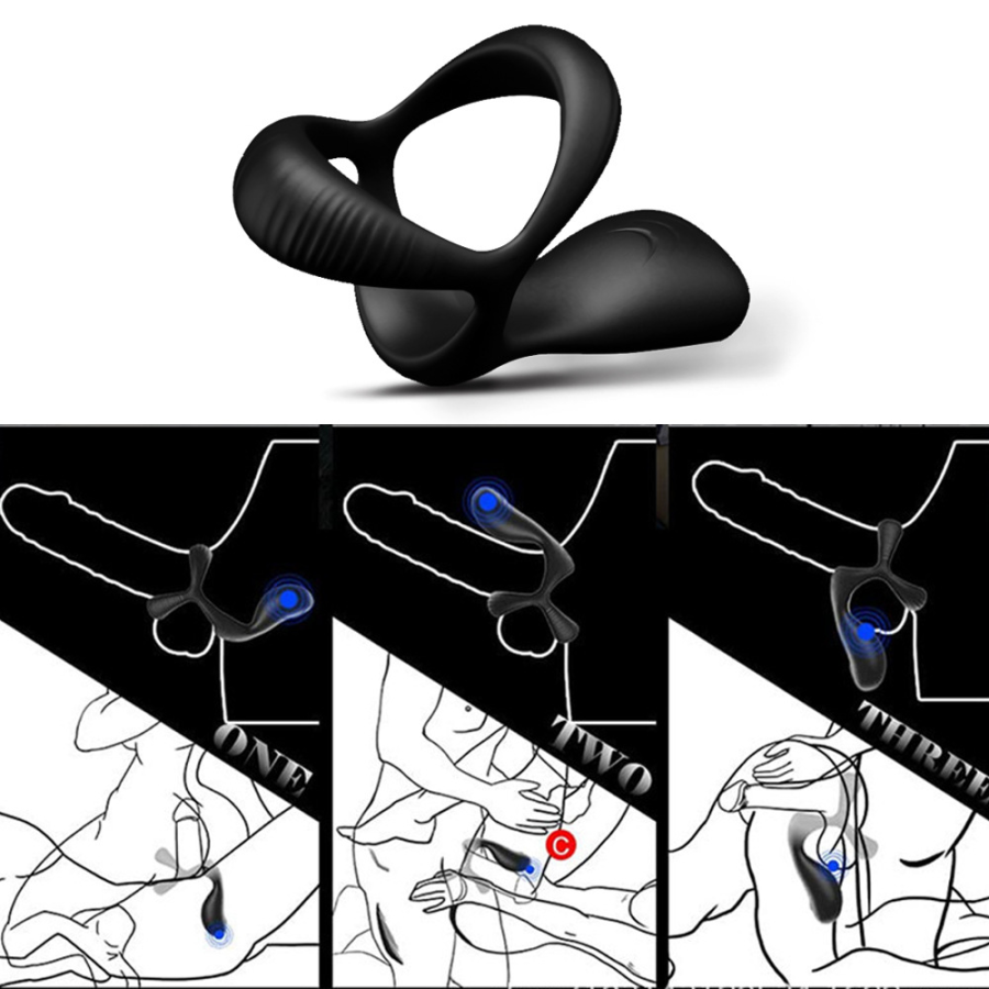 Adult rechargeable three ring silicone delay vibration lock ring - Image 3