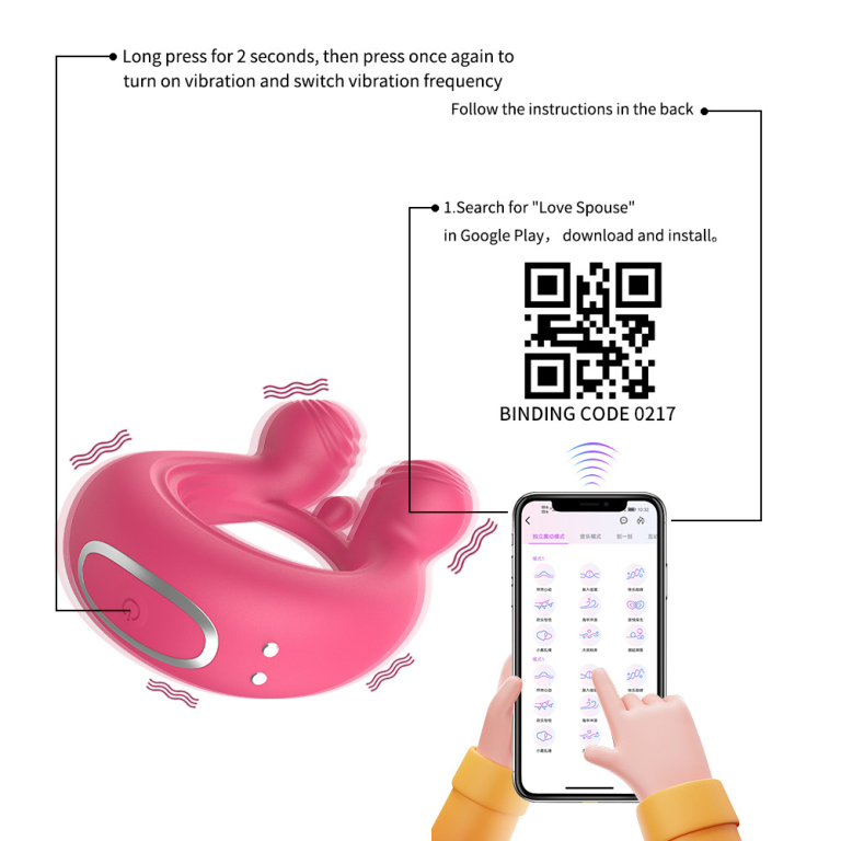 Adult rechargeable APP remote control Magic Rings Dual Vibration Silicone Locking Delay Ring - Image 9