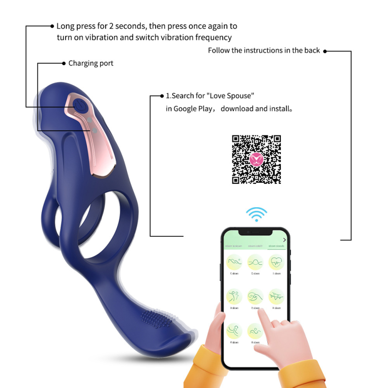 Adult Men's APP Remote Control Attila Dual-Ring Vibration Couple Delay Locking Ring - Image 9