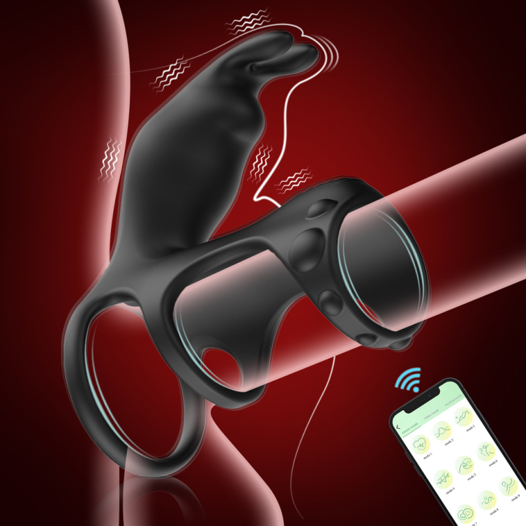 Adult Pierce Wireless APP Remote Control Three-Ring Dual Motor Vibration Locking Ring Set - Image 3