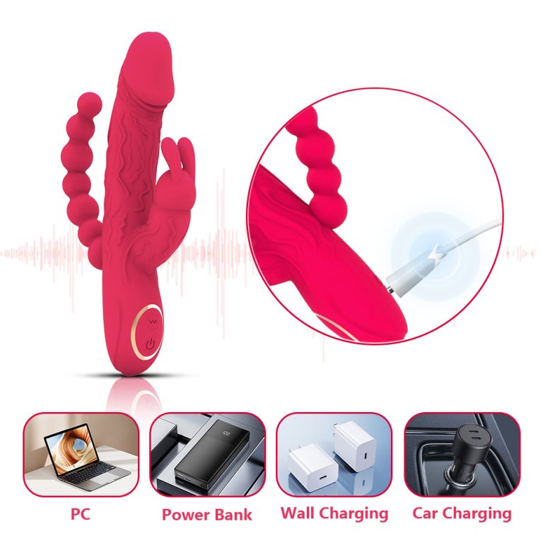 Three motors G-spot clitoral nipple stimulation 10-frequency vibration mode rabbit vibrator toy anal bead massage - Image 5