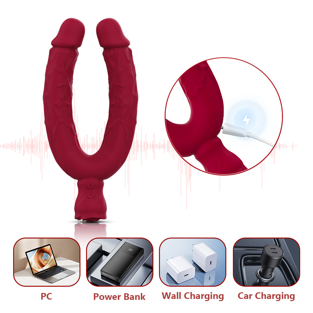 Strong vibration double-headed penis shape bendable dual-purpose three-motor vibrator lesbian masturbator sex toys - Image 4
