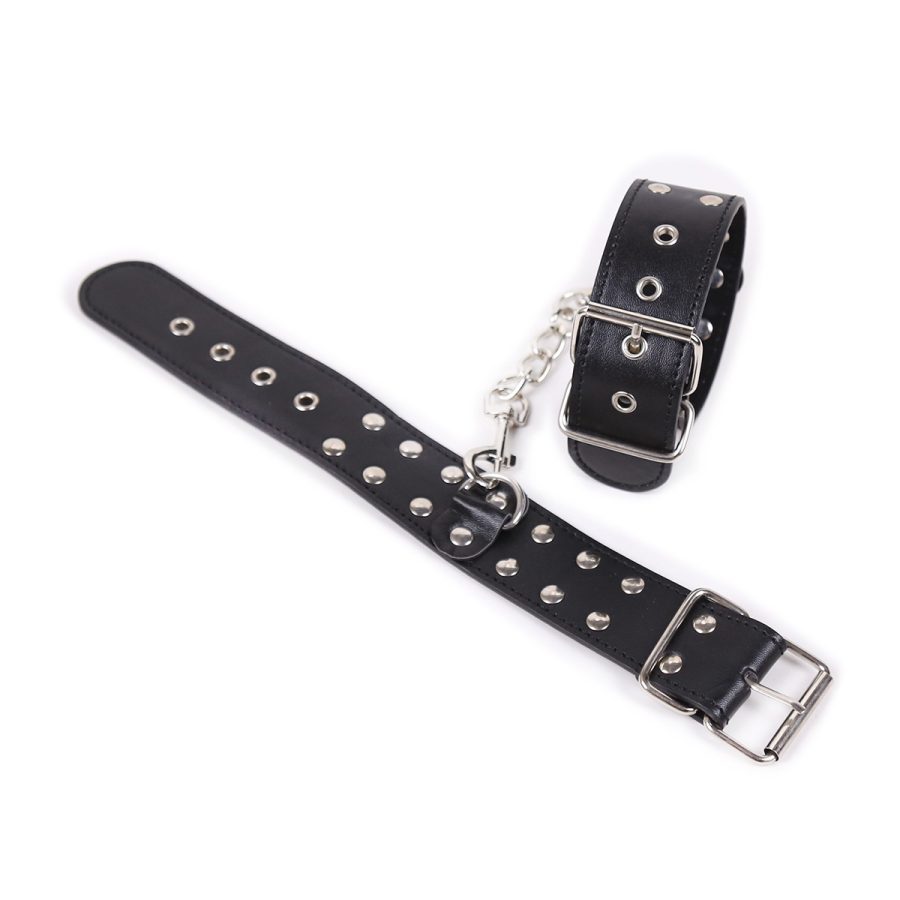 Sexy bondage iron chain bondage leather toys tied hand flirting adult products red neck cuffs men's equipment - Image 2