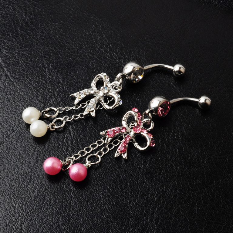 fashion puncture Jewelry Diamond Pearl bow navel ring navel nail