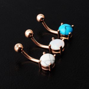 European and American product puncture accessories stainless steel navel buckle short rose gold turquoise opal navel nail