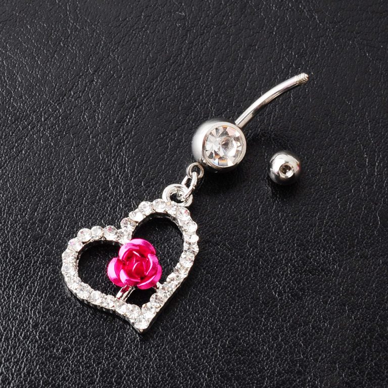 European and American puncture creative navel alloy Diamond-embedded peach heart-shaped navel ring navel nail - Image 3