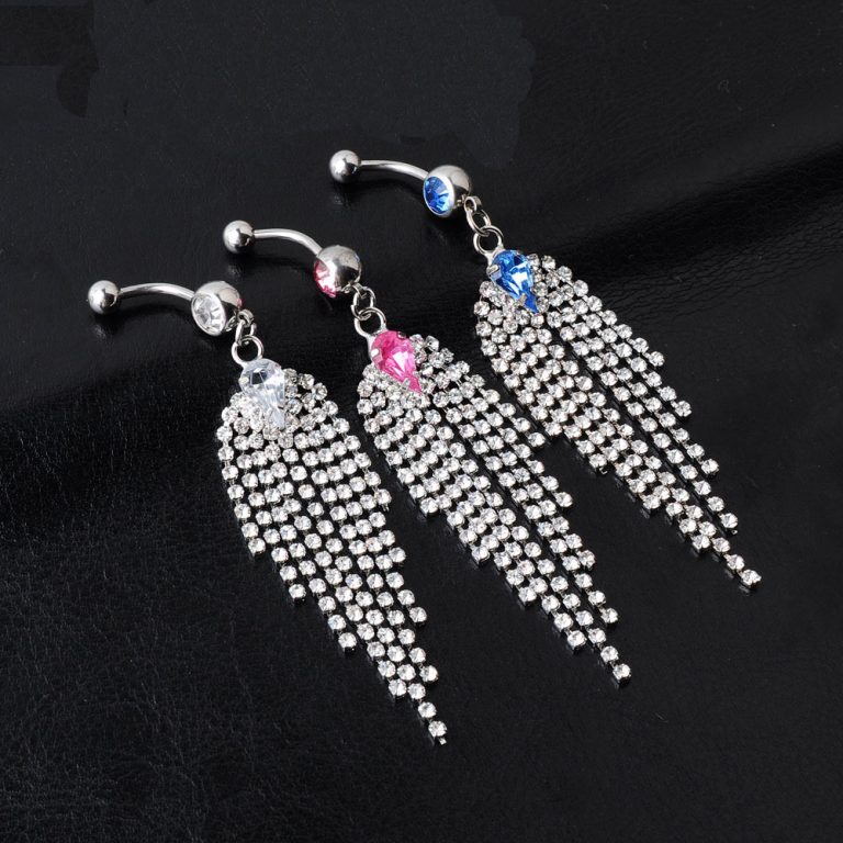 European and American popular puncture jewelry diamond tassel water drop navel ring navel nail - Image 4