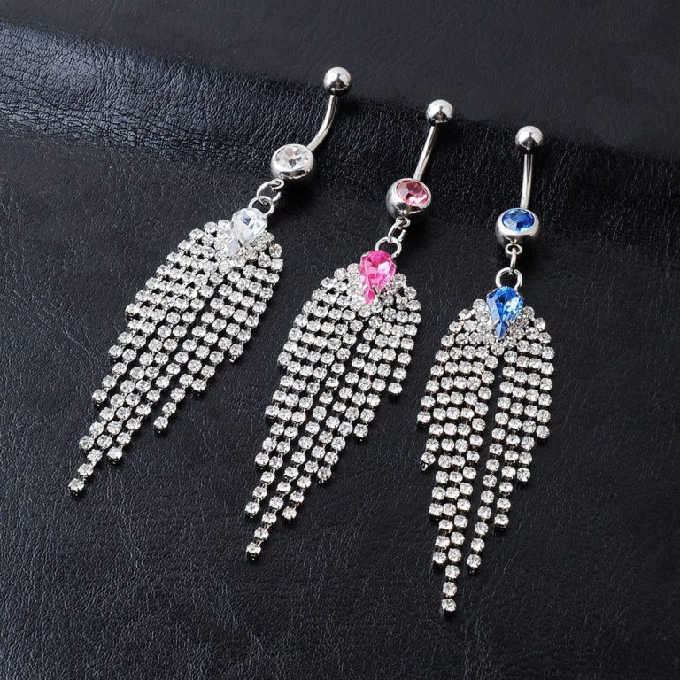 European and American popular puncture jewelry diamond tassel water drop navel ring navel nail - Image 3
