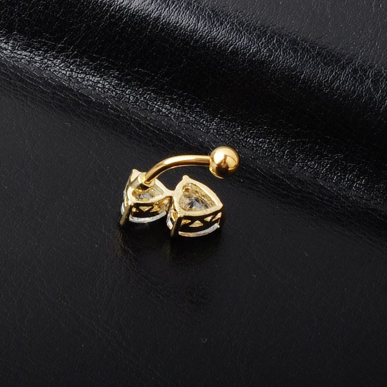 Direct fashion hot new love heart-shaped zircon reverse belly button golden belly button - Image 3