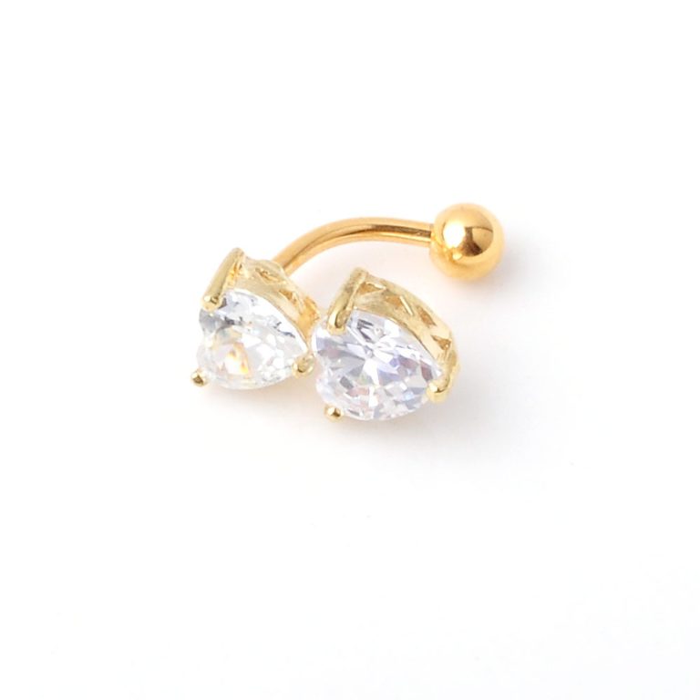 Direct fashion hot new love heart-shaped zircon reverse belly button golden belly button - Image 5