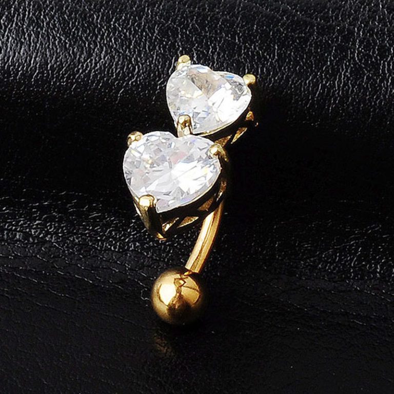 Direct fashion hot new love heart-shaped zircon reverse belly button golden belly button