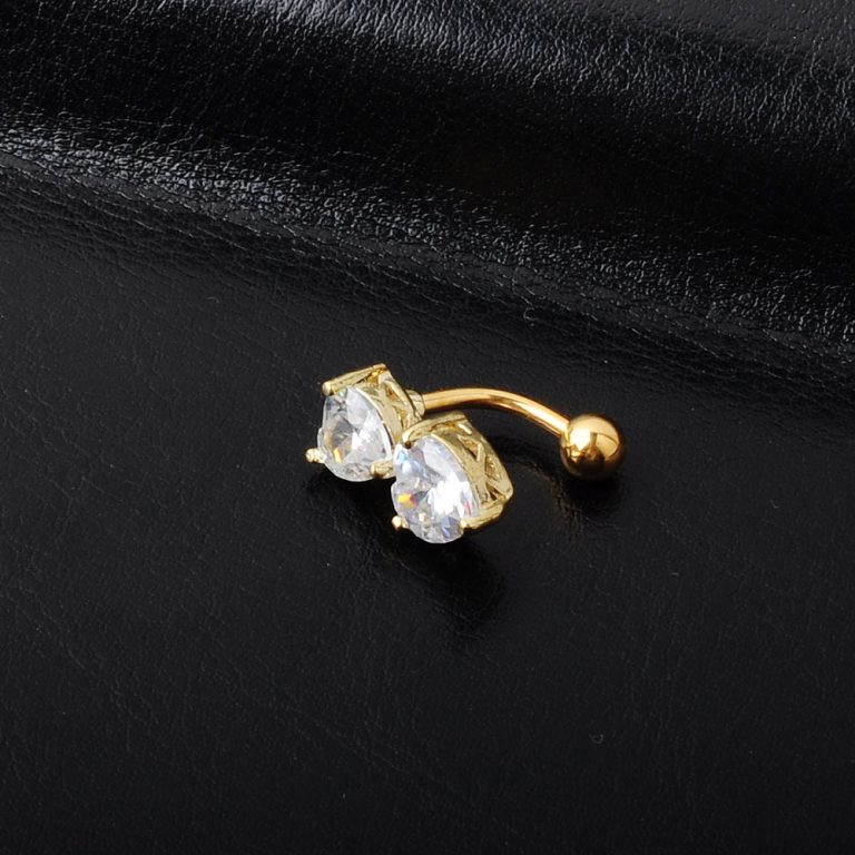 Direct fashion hot new love heart-shaped zircon reverse belly button golden belly button - Image 4