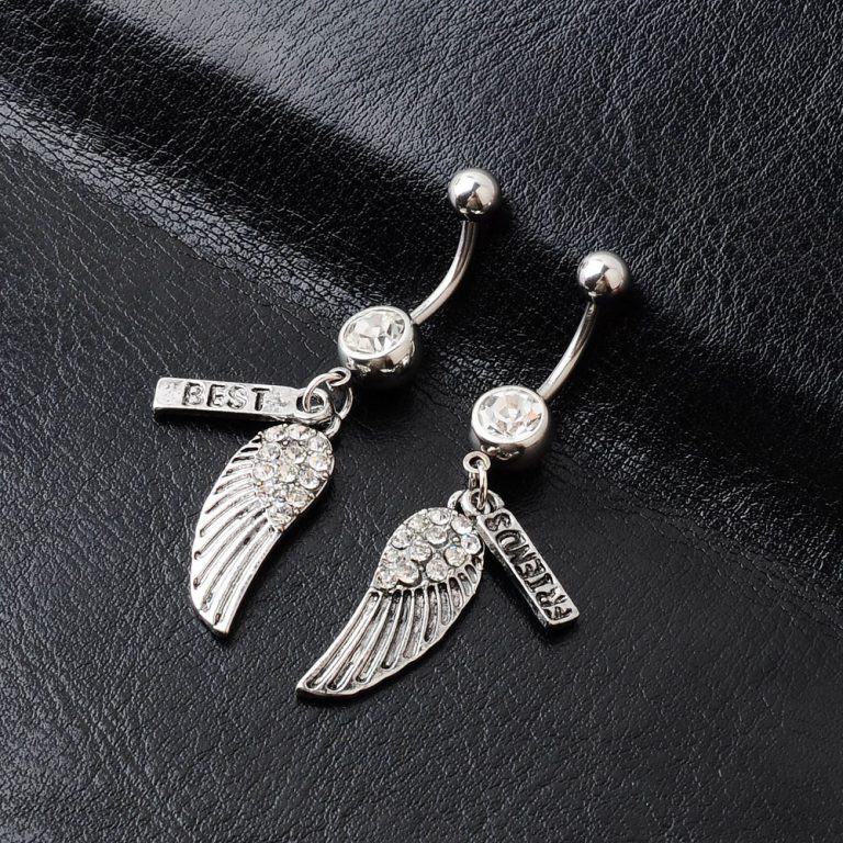 of European and American goods BEST FRIEND wings Crystal belly button belly button ring belly button nail - Image 3