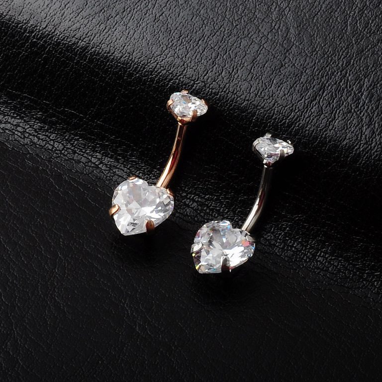 new European and American hot-selling zircon double heart-shaped navel nail piercing jewelry creative navel buckle navel nail - Image 4