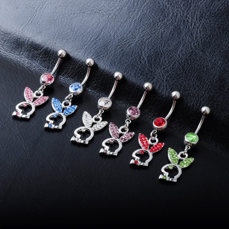 hot selling European and American puncture jewelry diamond rabbit navel ring multi-color navel nail